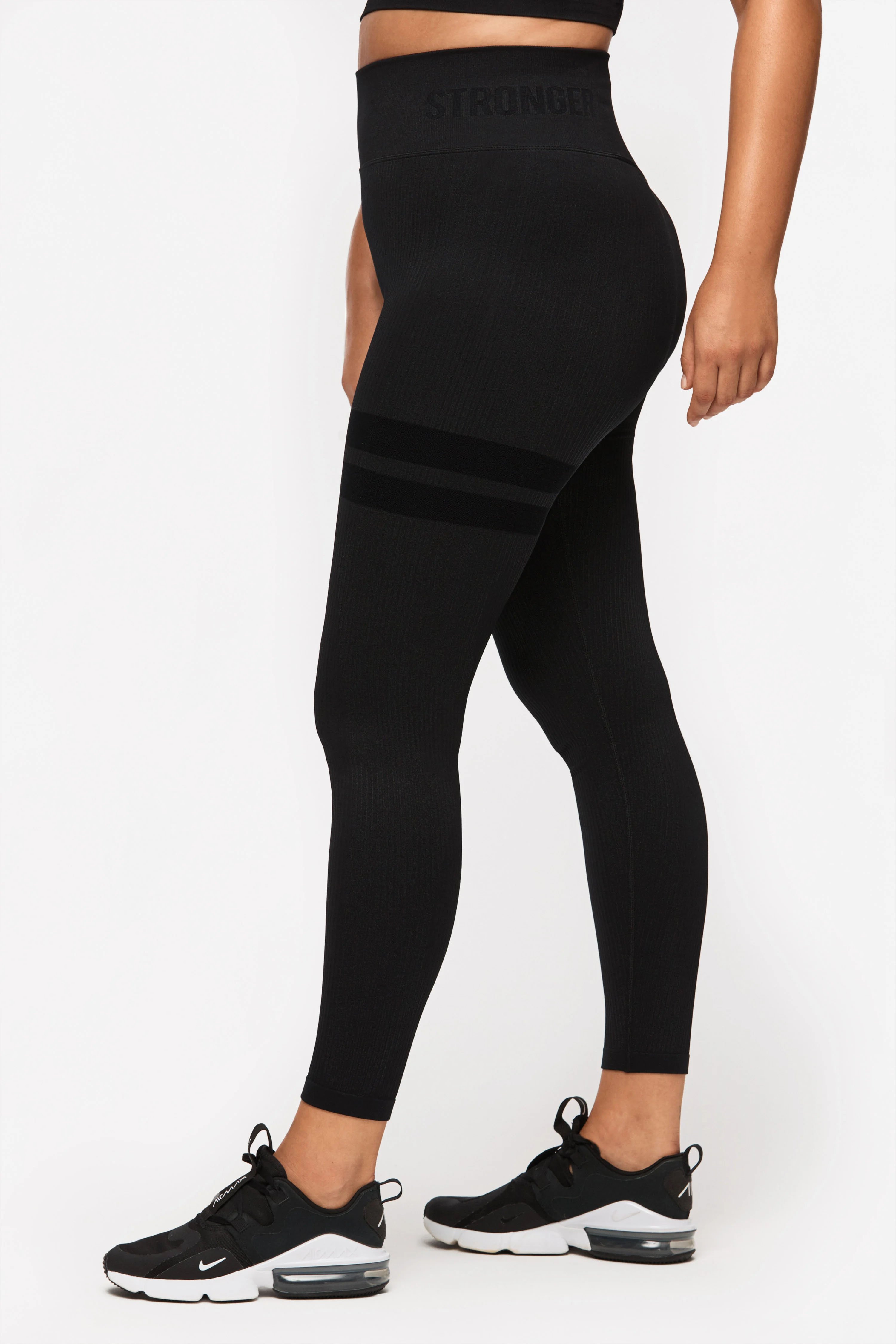 Rib Seamless Leggings Black I High Waist I STRONGER