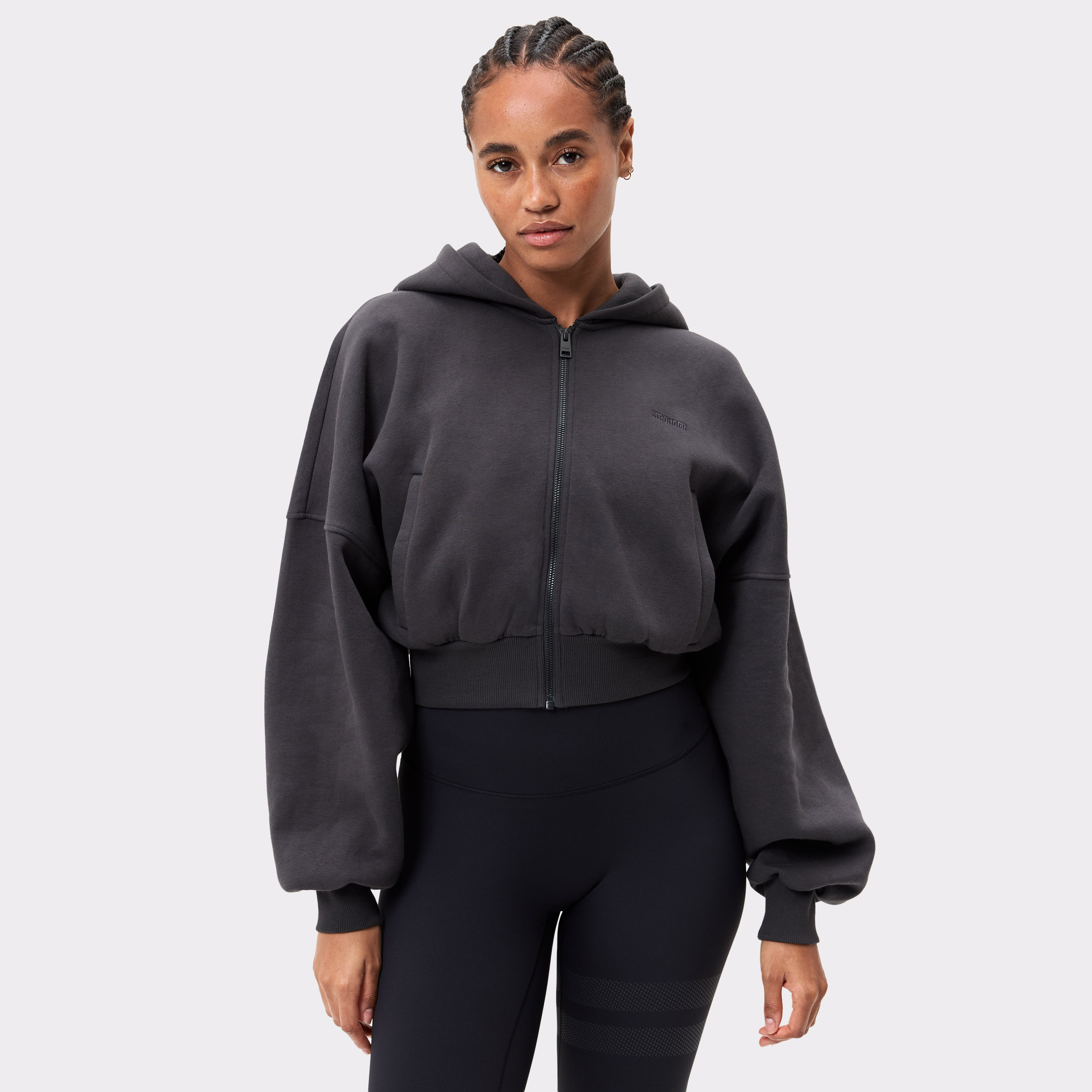 Relaxed Cropped Full Zip Hoodie